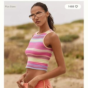 Brand New The Reegan Crew-Neck Crop Racerback Seamless Tank Top: Striped Edition